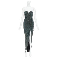 ALEXANDRE VAUTHIER 2021 blue black crystal bustier high slit strapless gown