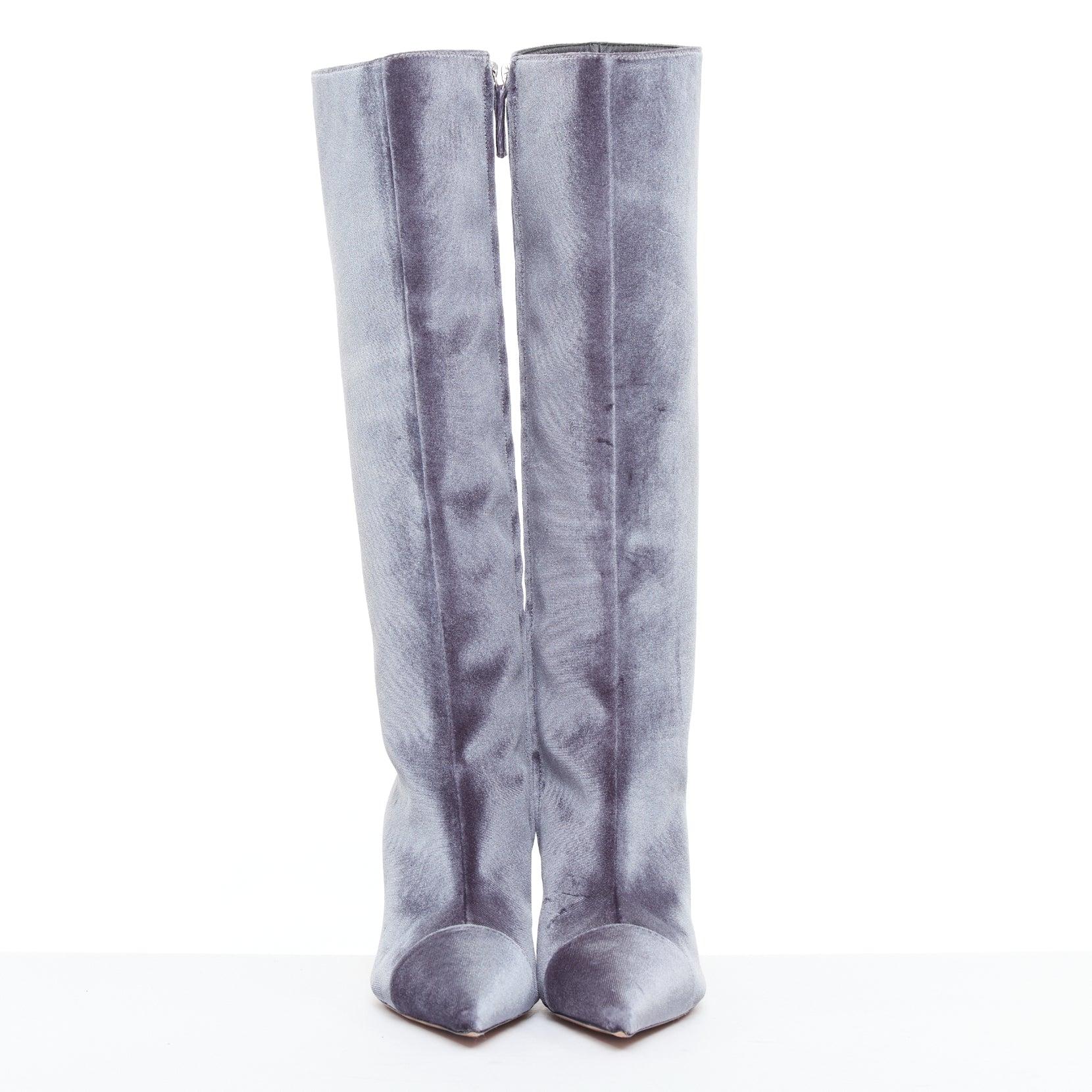 Grigio ALEXANDRE VAUTHIER Alex 105 velluto grigio stivali a punta al ginocchio EU39 in vendita