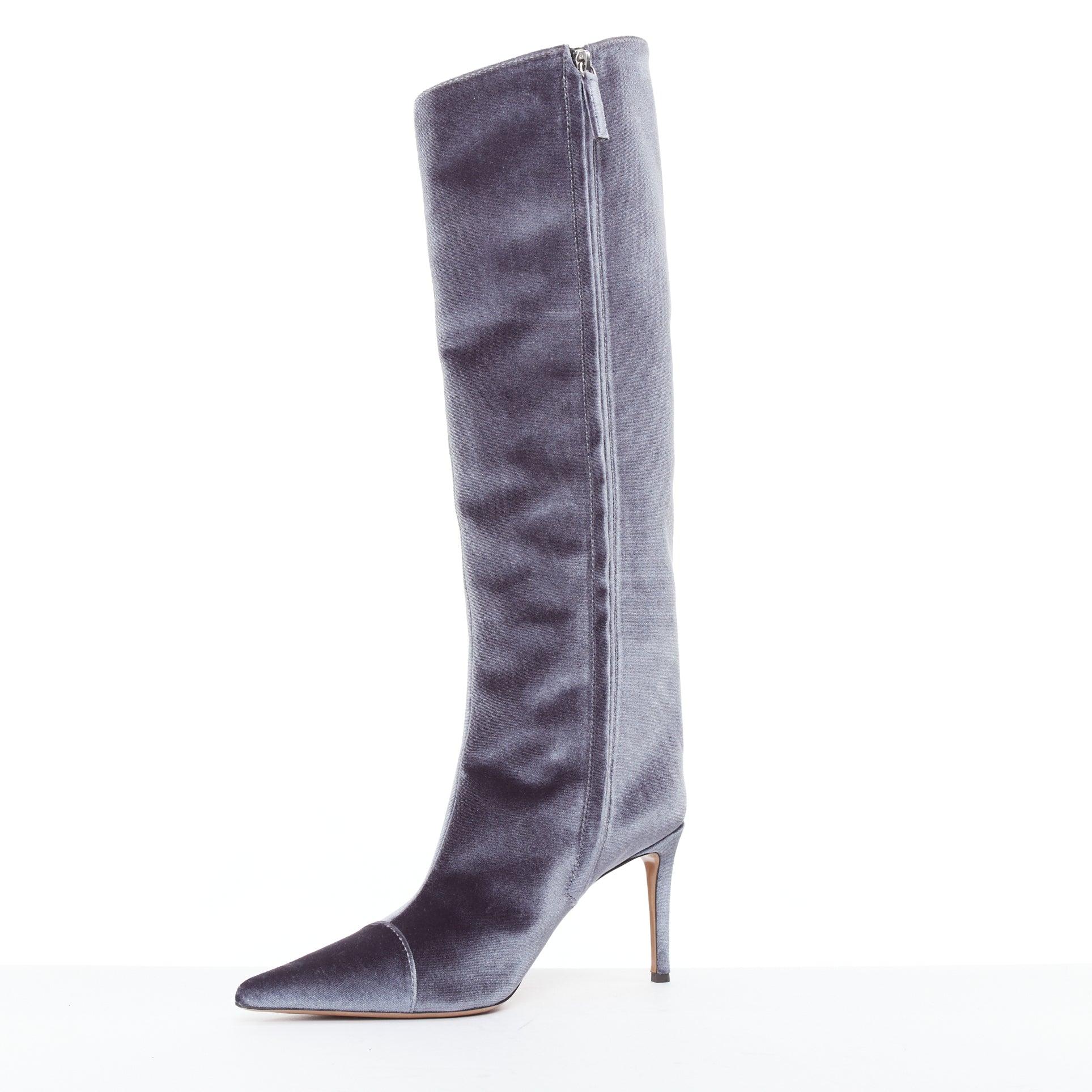ALEXANDRE VAUTHIER Alex 105 velluto grigio stivali a punta al ginocchio EU39 In condizioni buone in vendita a Hong Kong, NT