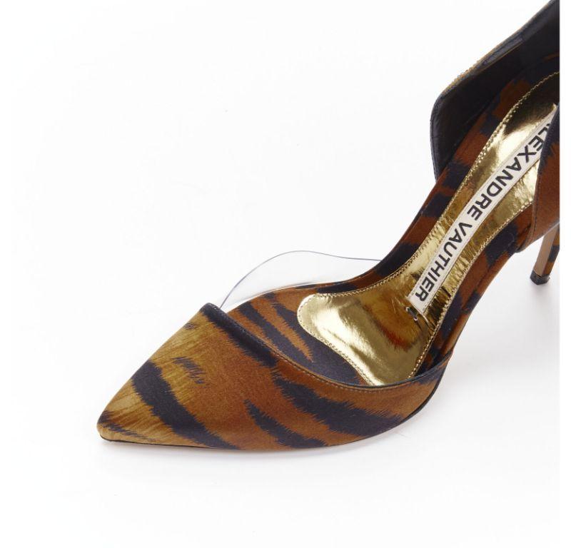 ALEXANDRE VAUTHIER Angelina brown black tiger satin stiletto pumps EU39 US9 For Sale 2