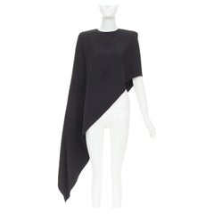 ALEXANDRE VAUTHIER AW2023 black crepe padded shoulder asymmetric drape top