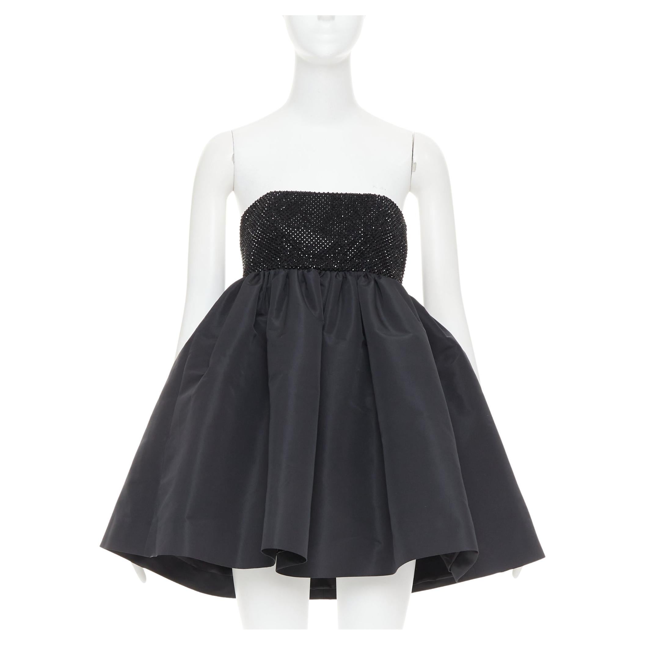 ALEXANDRE VAUTHIER black crystal strass bust flared taffeta babydoll dress