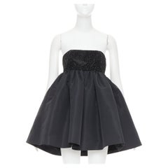 ALEXANDRE VAUTHIER black crystal strass bust flared taffeta babydoll dress