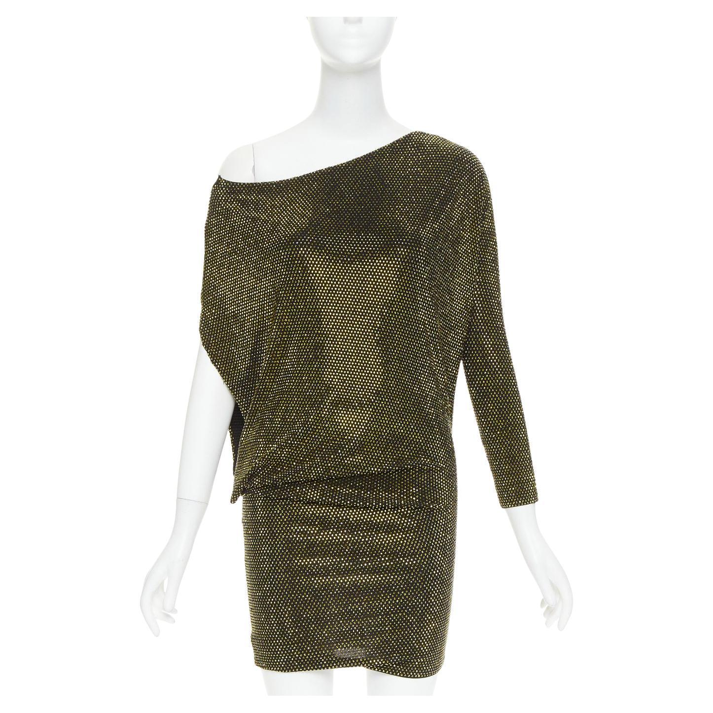 ALEXANDRE VAUTHIER black gold strass crystal asymmetric one shoulder mini dress