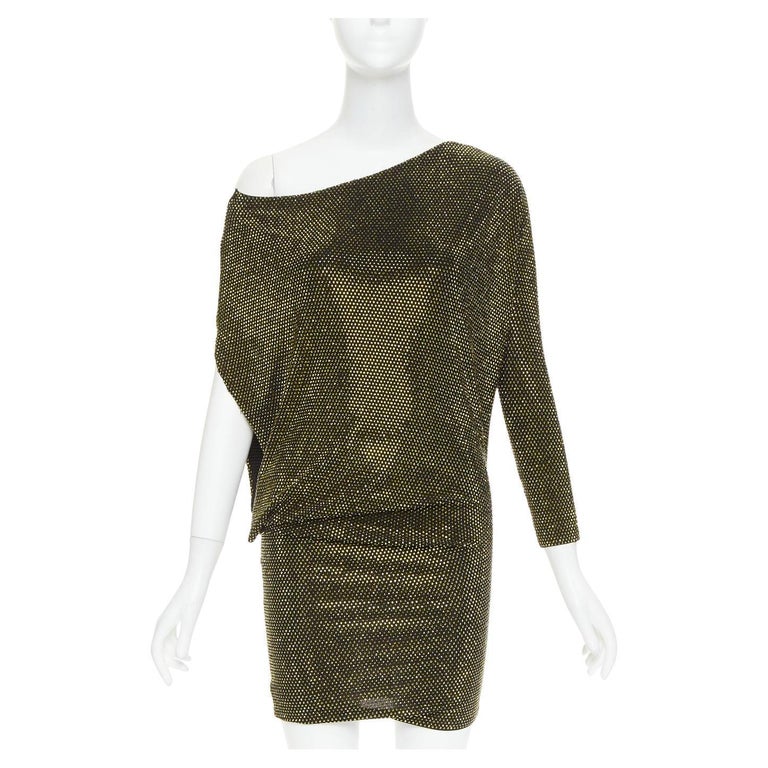 ALEXANDRE VAUTHIER black gold strass crystal asymmetric one shoulder mini  dress For Sale at 1stDibs