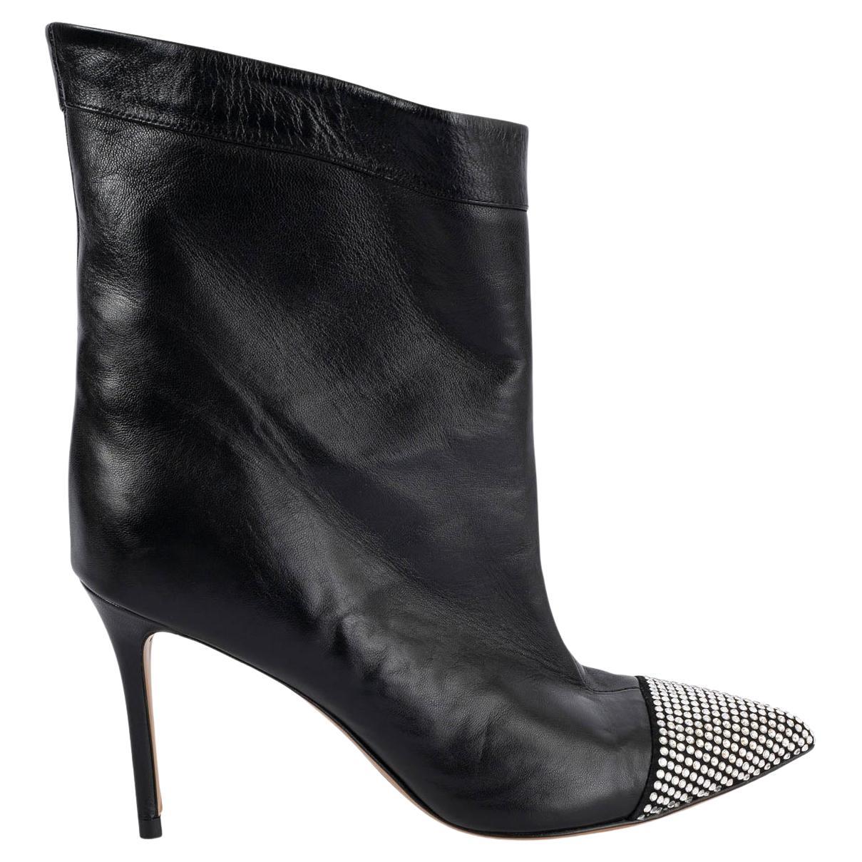 ALEXANDRE VAUTHIER black leather CHA CHA CRYSTAL Ankle Boots Shoes 36 For Sale