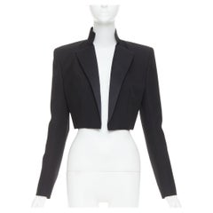 ALEXANDRE VAUTHIER black pop stand collar cropped blazer short tuxedo jacket