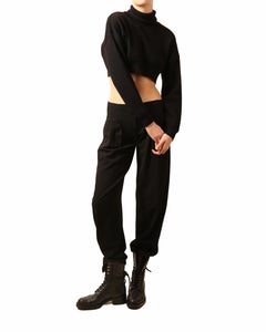 Alexandre Vauthier black ribbed cropped turtle roll neck oversized wool sweater