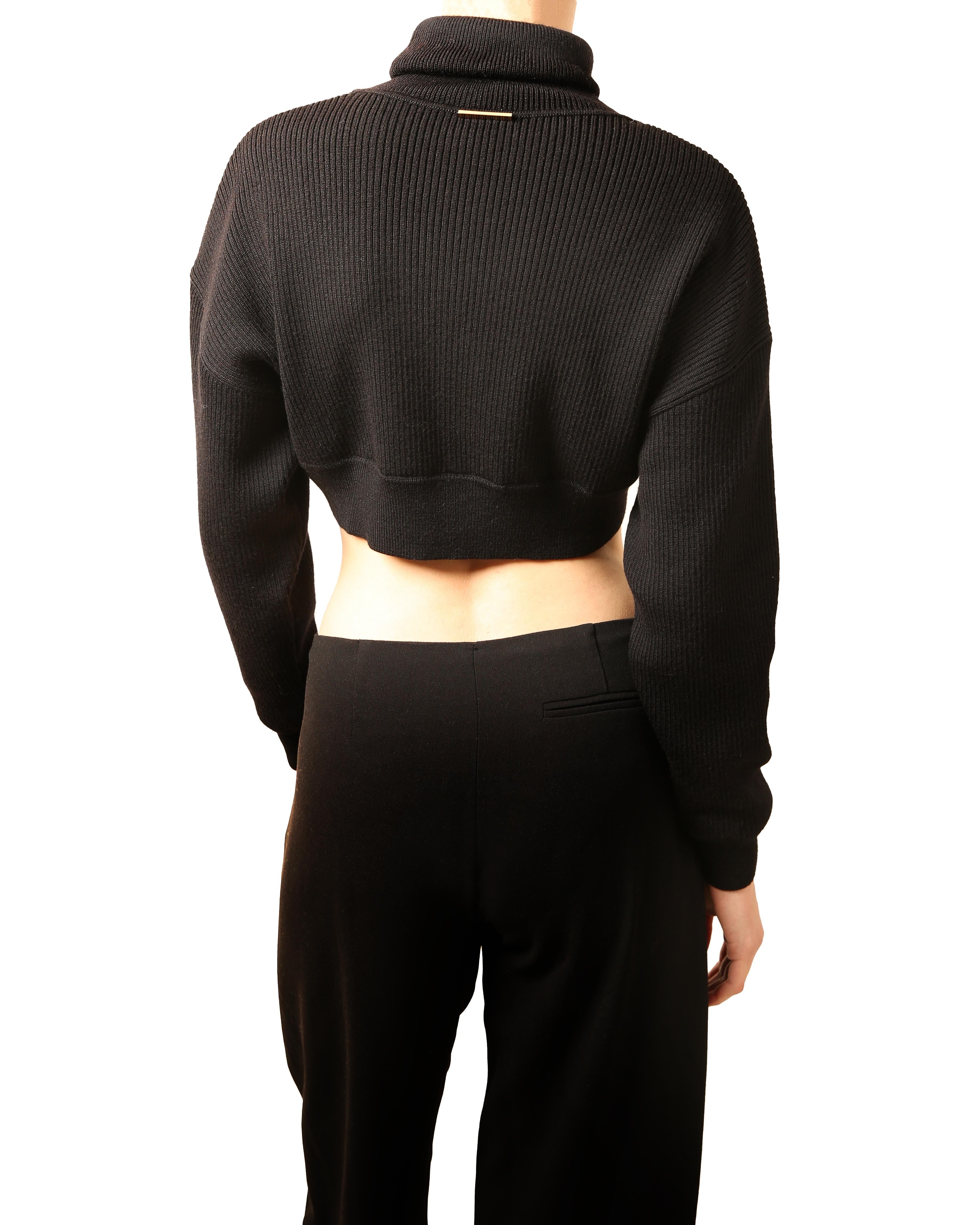 Black Alexandre Vauthier black ribbed cropped turtle roll neck oversized wool sweater For Sale