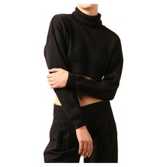 Alexandre Vauthier black ribbed cropped turtle roll neck oversized wool sweater