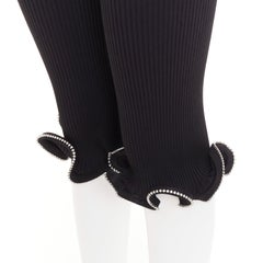 ALEXANDRE VAUTHIER black ribbed knit crystal embellished ruffle hem knee shorts