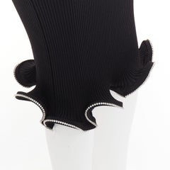 ALEXANDRE VAUTHIER black ribbed knit silver strass crystal flounce ruffle skirt