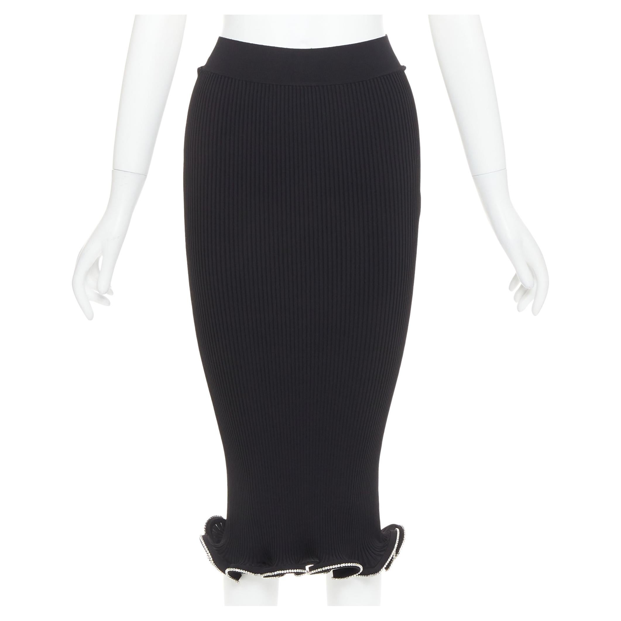 ALEXANDRE VAUTHIER falda de volantes de punto acanalado negro con cristal de strass plateado