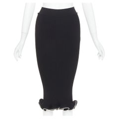 ALEXANDRE VAUTHIER black ribbed knit silver strass crystal flounce ruffle skirt
