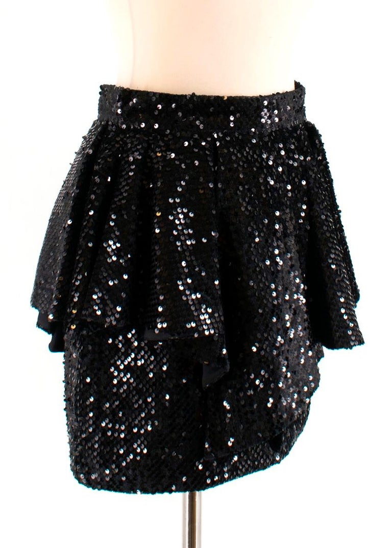 Alexandre Vauthier Black Sequin Ruffled Mini Skirt - Size US6 at 1stDibs