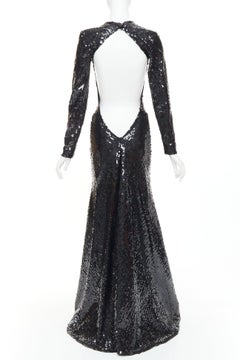 ALEXANDRE VAUTHIER black sequins long sleeve open back fishtail gown dress