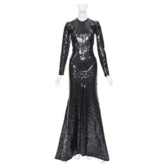 ALEXANDRE VAUTHIER black sequins long sleeve open back fishtail gown dress