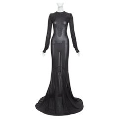 ALEXANDRE VAUTHIER black sheer degrade crystal long sleeve long train gown dress