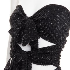 ALEXANDRE VAUTHIER black strass crystal bow tie cut out ruched mini dress