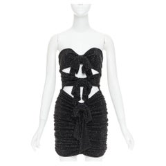 ALEXANDRE VAUTHIER black strass crystal bow tie cut out ruched mini dress