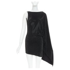 ALEXANDRE VAUTHIER black strass crystal embellished asymmetric draped mini dress