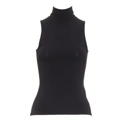 ALEXANDRE VAUTHIER black stretch knit high neck zip back sleeveless top