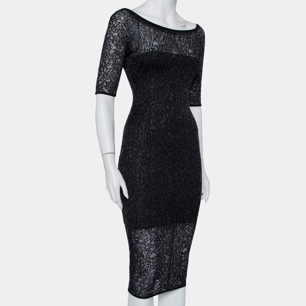 Alexandre Vauthier Black Stretch Lace Bodycon Dress M In Excellent Condition For Sale In Dubai, Al Qouz 2