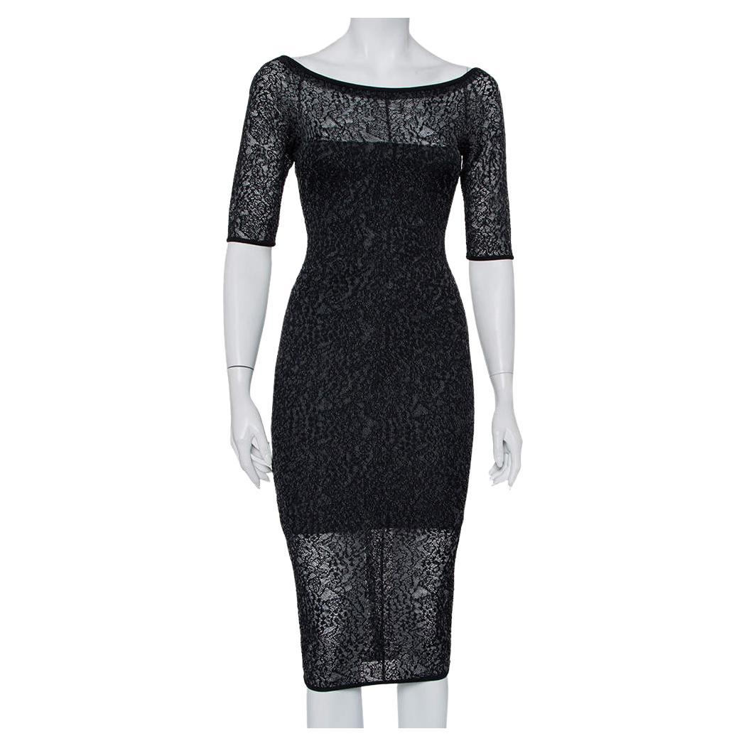 Alexandre Vauthier Black Stretch Lace Bodycon Dress M For Sale