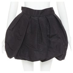 ALEXANDRE VAUTHIER Schwarzer Taft aus Seide, plissiert, hohe Taille, kurzer Bubble-Rock