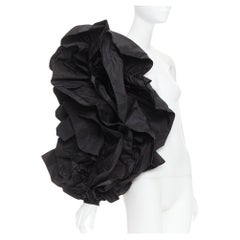 ALEXANDRE VAUTHIER black taffeta voluminous ruffle dramatic single sleeve XS