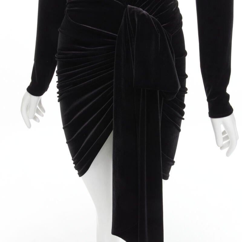 ALEXANDRE VAUTHIER black velvet plunge neck wrap bow draped mini dress FR34 XS
Reference: AAWC/A00159
Brand: Alexandre Vauthier
Material: Velvet
Color: Black
Pattern: Solid
Closure: Zip
Lining:  Unlined
Extra Details: Padded shoulder. Wrap draped
