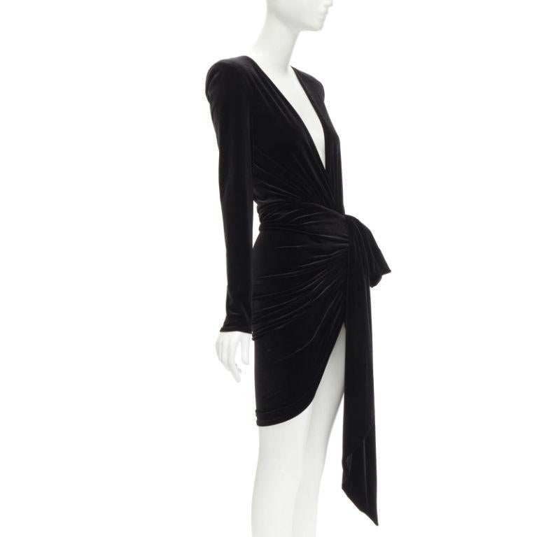 Black ALEXANDRE VAUTHIER black velvet plunge neck wrap bow draped mini dress FR34 XS For Sale