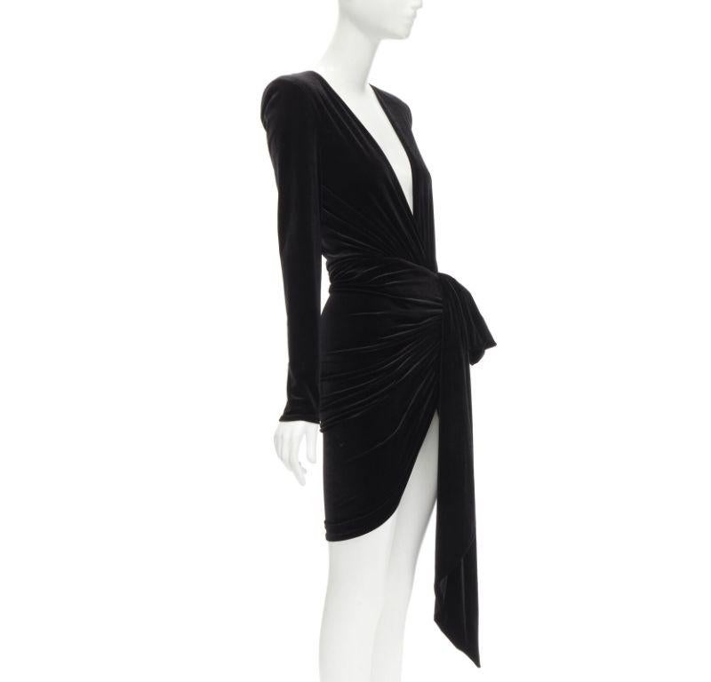 ALEXANDRE VAUTHIER Schwarzes Minikleid aus Samt mit tiefem Ausschnitt und drapiertem Schleifen FR34 XS im Zustand „Hervorragend“ im Angebot in Hong Kong, NT