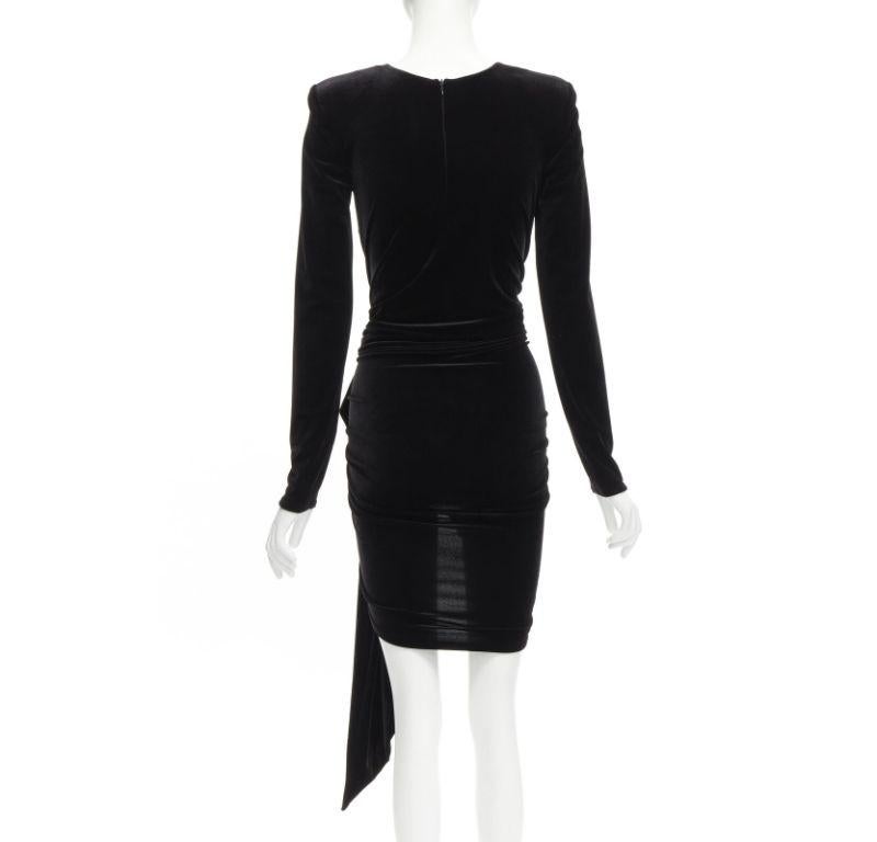 Women's ALEXANDRE VAUTHIER black velvet plunge neck wrap bow draped mini dress FR34 XS For Sale