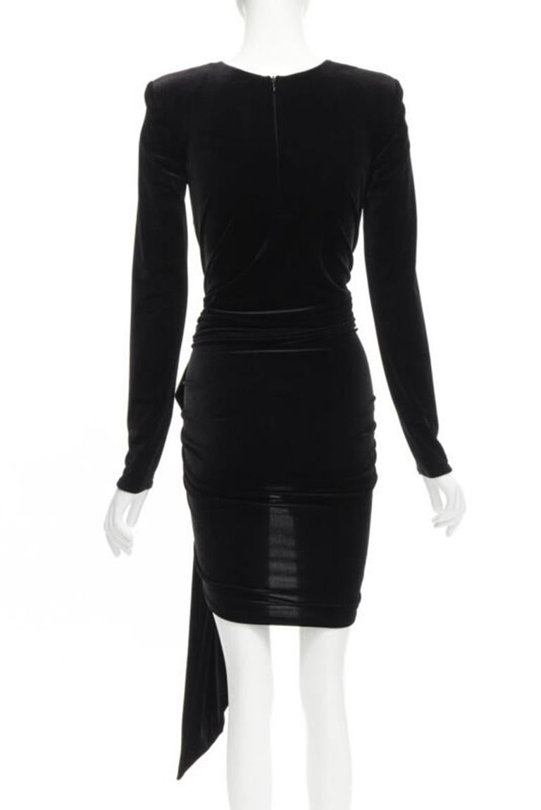 Women's ALEXANDRE VAUTHIER black velvet plunge neck wrap bow draped mini dress FR34 XS For Sale