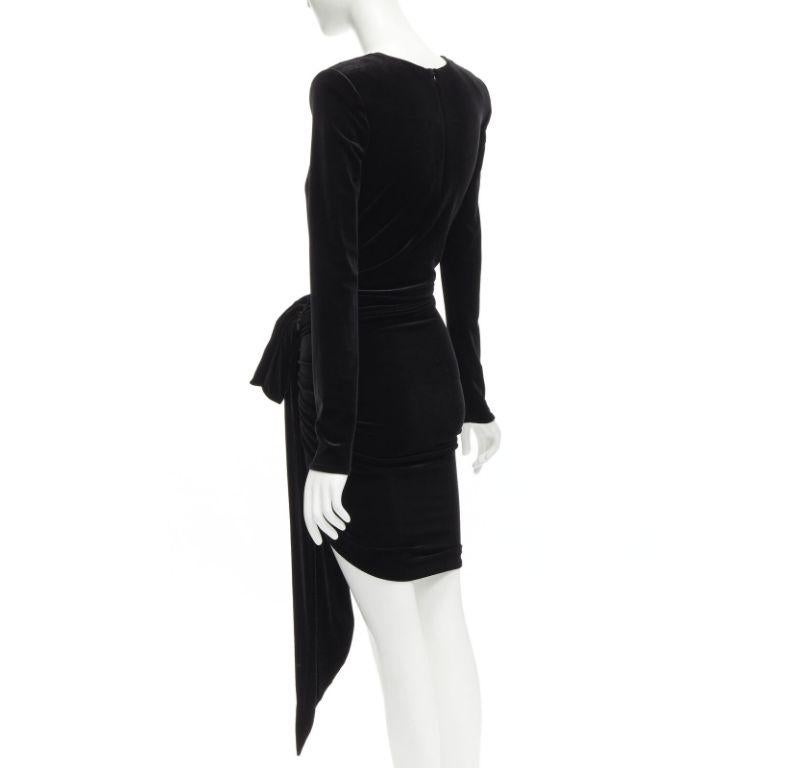 ALEXANDRE VAUTHIER black velvet plunge neck wrap bow draped mini dress FR34 XS For Sale 1