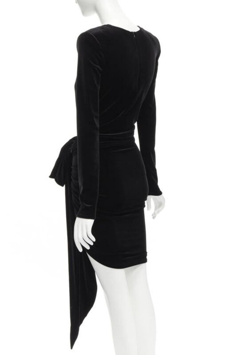 ALEXANDRE VAUTHIER black velvet plunge neck wrap bow draped mini dress FR34 XS For Sale 1