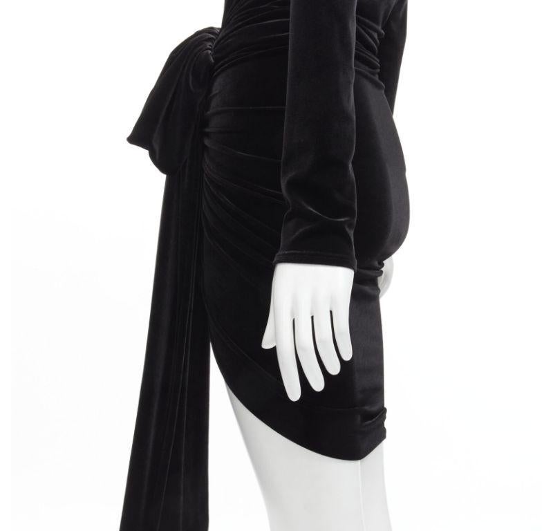 ALEXANDRE VAUTHIER black velvet plunge neck wrap bow draped mini dress FR34 XS For Sale 2