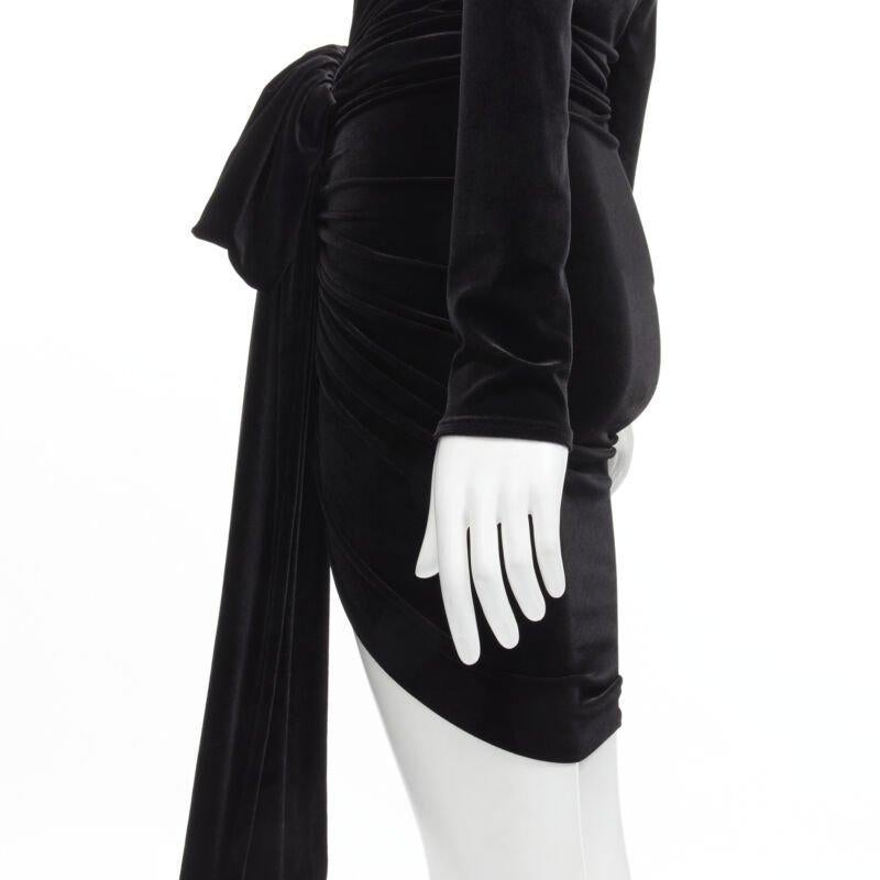 ALEXANDRE VAUTHIER black velvet plunge neck wrap bow draped mini dress FR34 XS For Sale 2