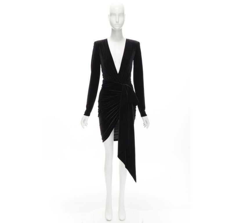 ALEXANDRE VAUTHIER black velvet plunge neck wrap bow draped mini dress FR34 XS For Sale 4