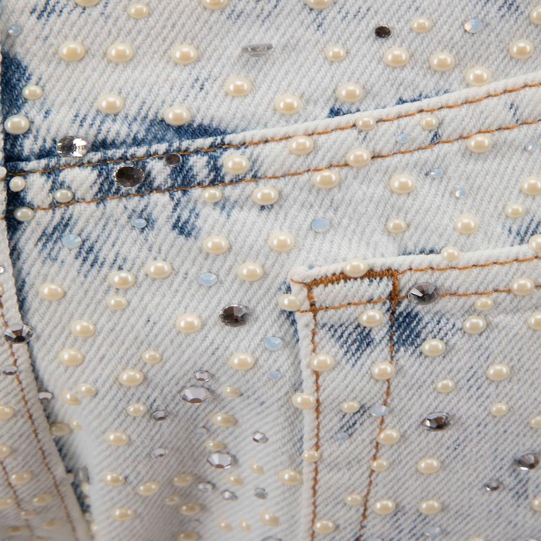 Alexandre Vauthier Blue Denim Embellished Jeans Size M In New Condition For Sale In London, GB