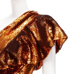 ALEXANDRE VAUTHIER bronze one shoulder sequinned crepe de chine dress FR36 XS