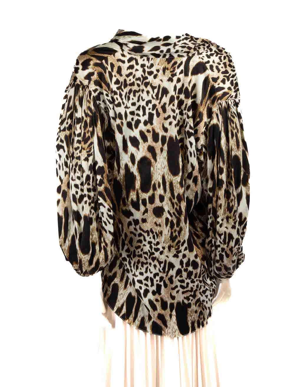 Alexandre Vauthier Brown Silk Animal Print Blouse Size XL In Good Condition For Sale In London, GB