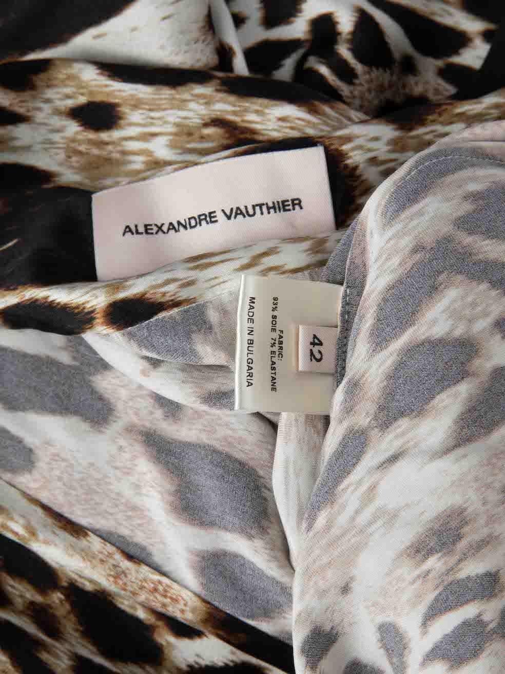 Alexandre Vauthier Brown Silk Animal Print Blouse Size XL In Good Condition For Sale In London, GB