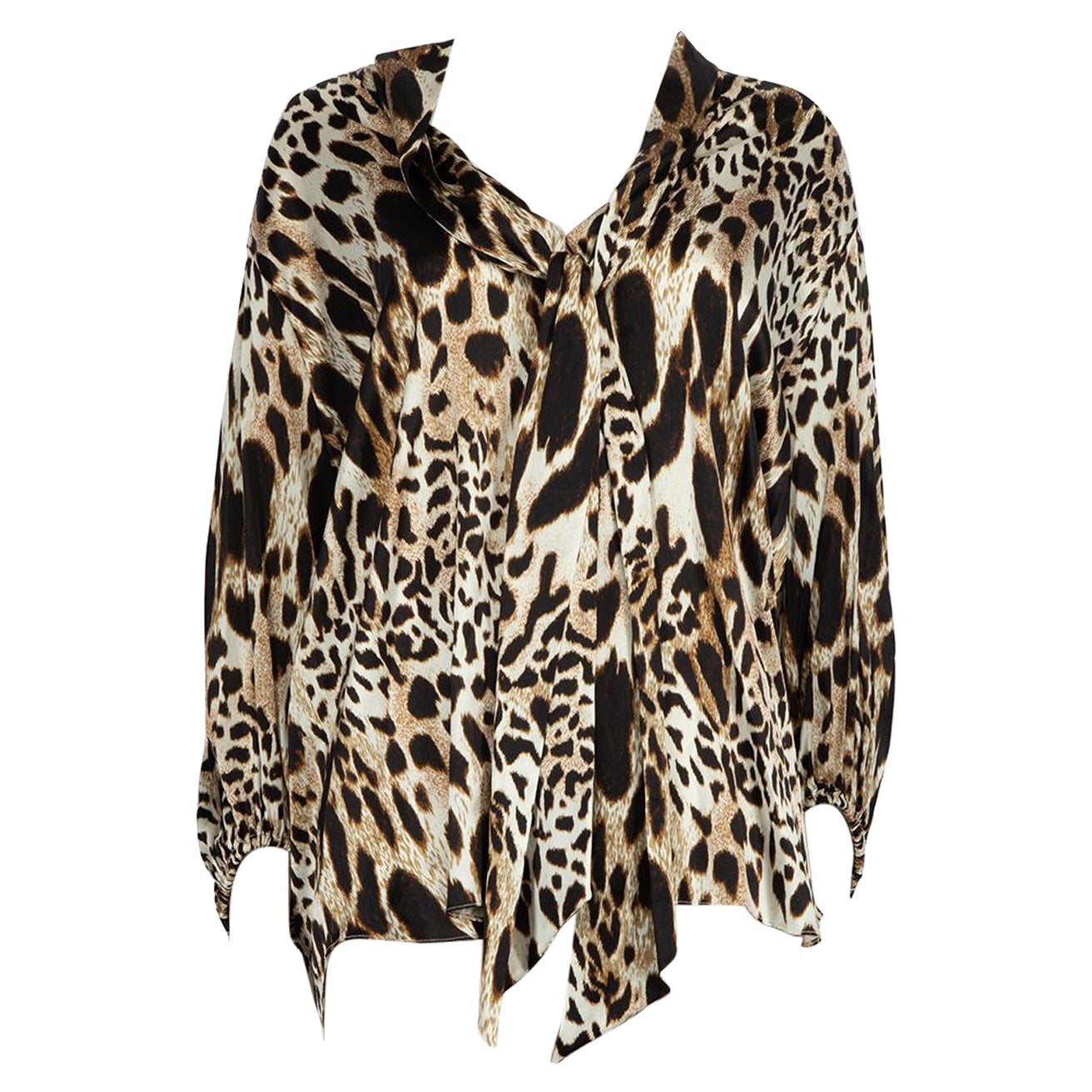 Alexandre Vauthier Blusa de seda marrón con estampado animal Talla XL