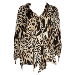 Alexandre Vauthier Brown Seide Animal Print Bluse Größe XL