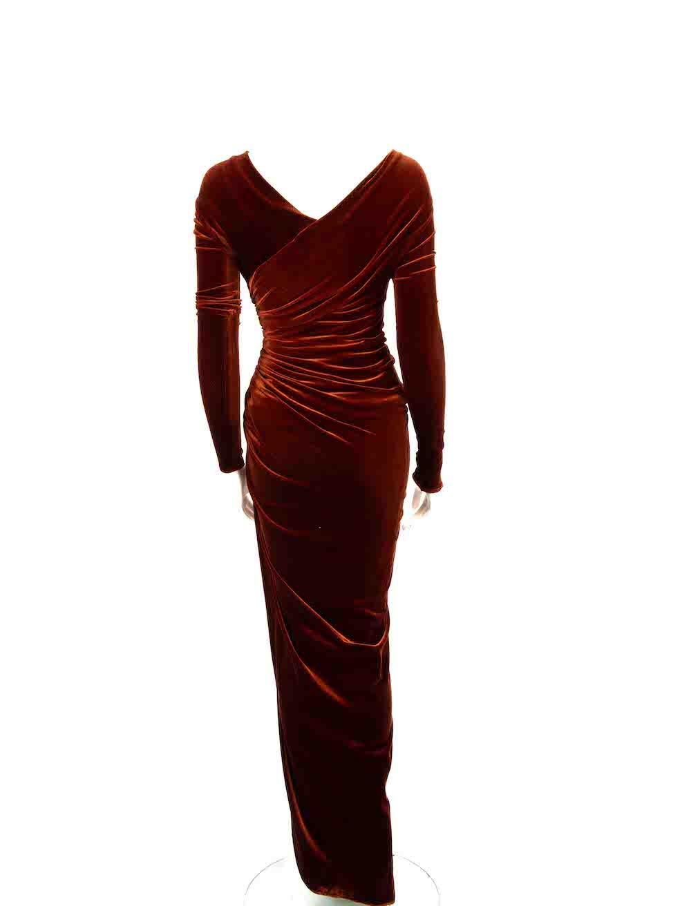 Alexandre Vauthier Brown Velvet Ruched Maxi Dress Size S In Excellent Condition For Sale In London, GB