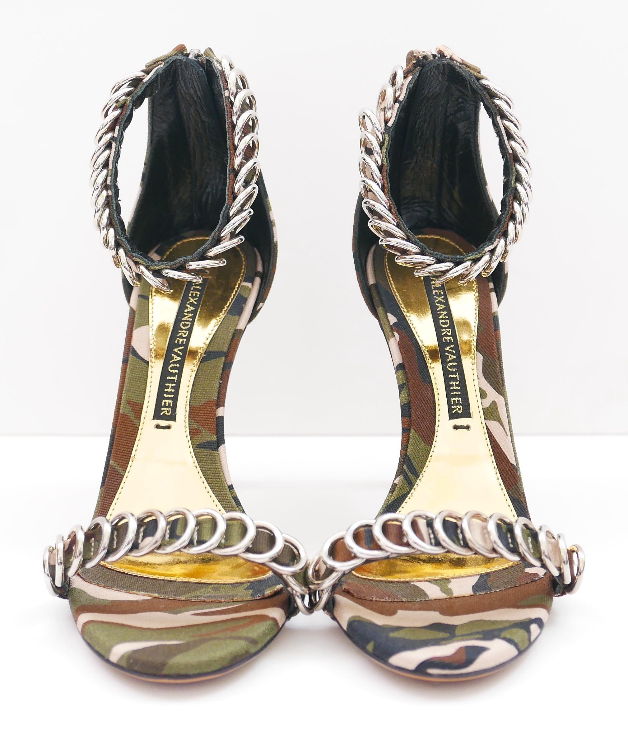 Women's Alexandre Vauthier Camo Printed Chain Trim Sandals For Sale