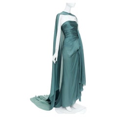 ALEXANDRE VAUTHIER COUTURE 2020 Runway petrol jewel green strapless cape gown