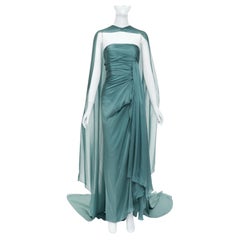 ALEXANDRE VAUTHIER COUTURE 2020 Runway petrol jewel green strapless cape gown